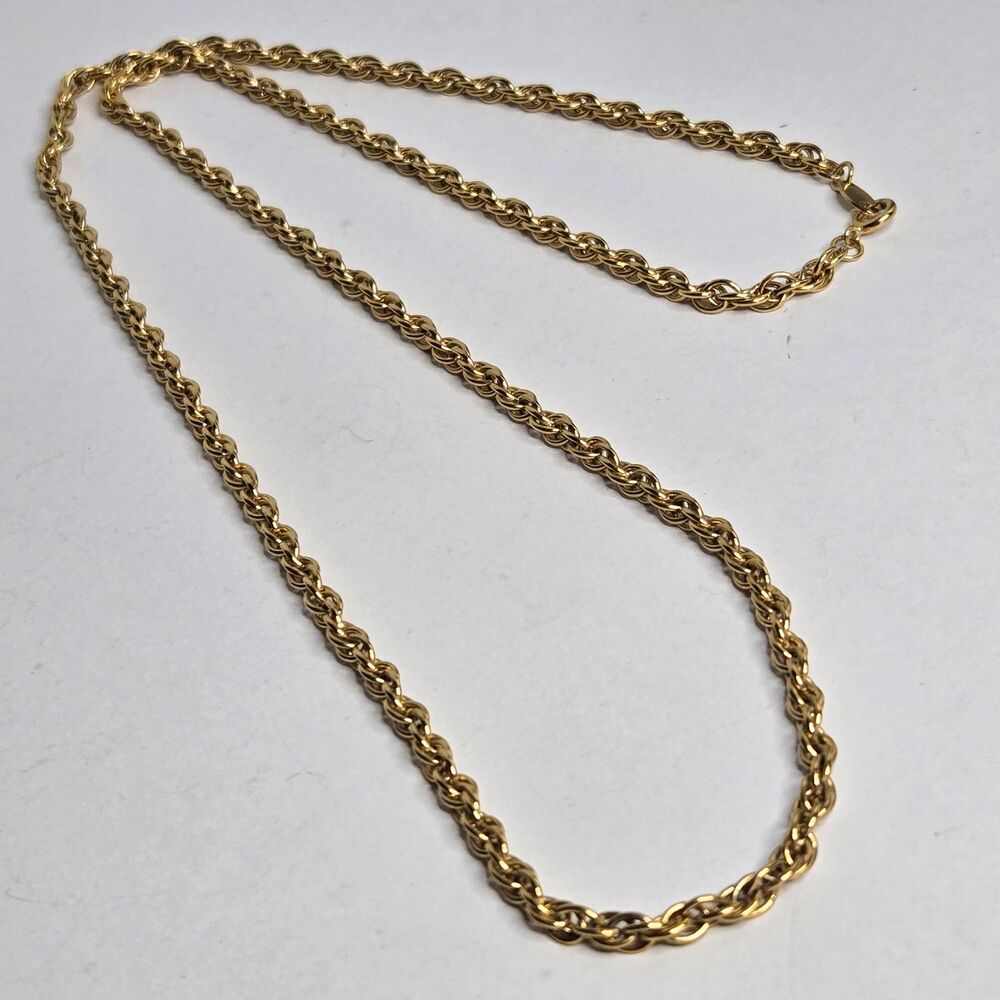 Vintage Trifari TM Gold Tone Twisted Rope Chain Long Layering Necklace 30" 32g